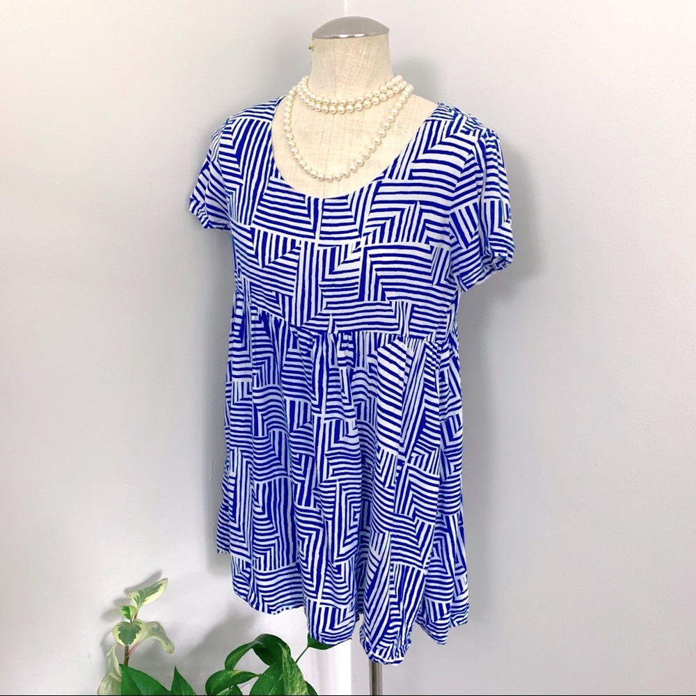 Blue Geometric American Apparel Smock Dress (XS/S)